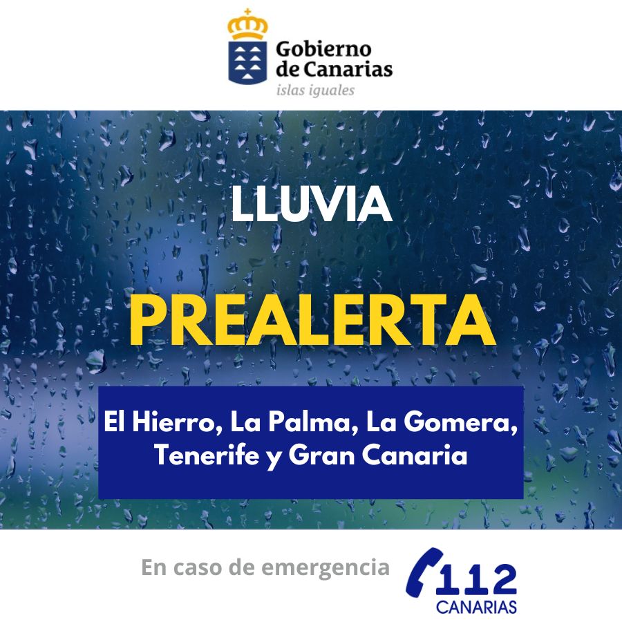 Prealerta Lluvias El Hierro, La Palma, La Gomera, Tenerife y Gran Canaria