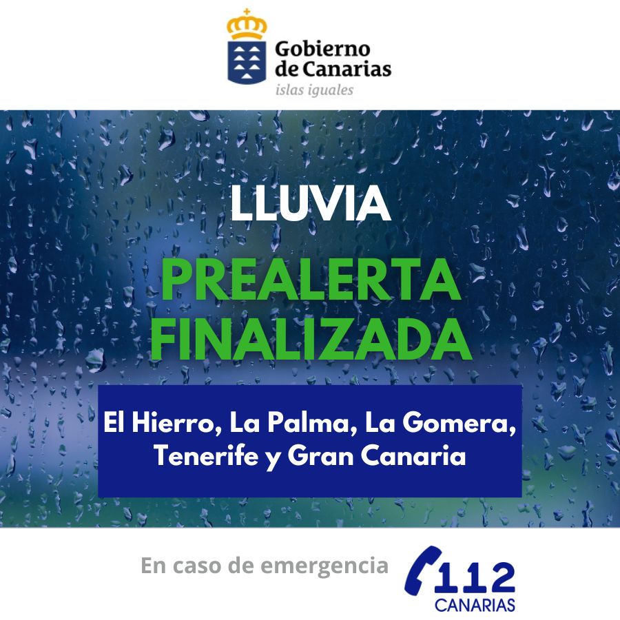 Final Prealerta Lluvia El Hierro, La Palma, La Gomera, Tenerife y Gran Canaria