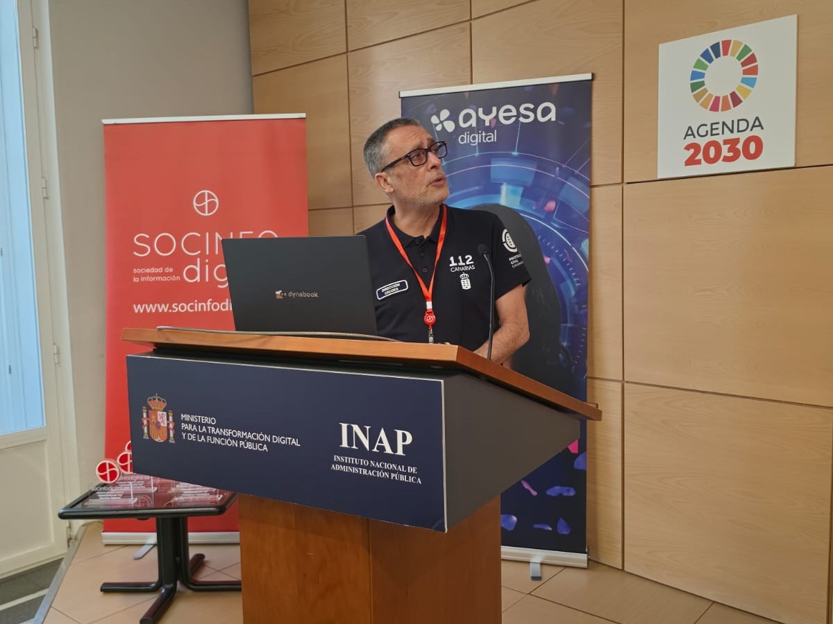 El director del 112 Canarias, Moisés Sánchez, durante las jornadas sobre transformación digital en la gestión de los servicios de emergencias en Madrid